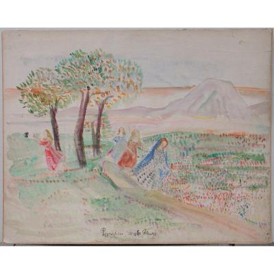 Yd Monogram "mythological Scenes" 1918 5 Watercolors 43x54